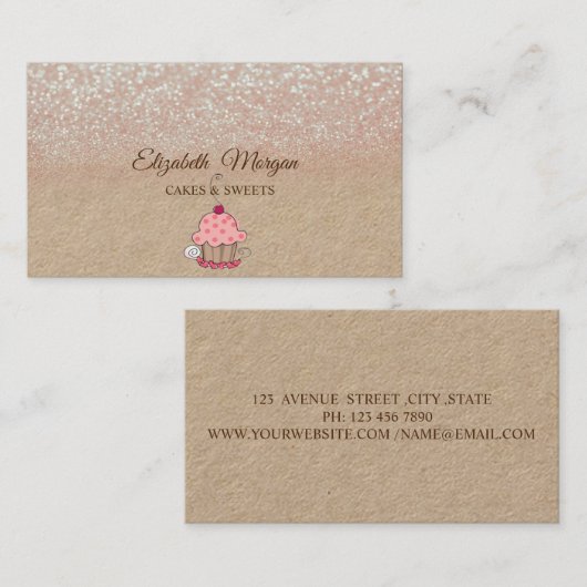 Carte De Visite Cupcake, Parties scintillant Ombre Rustic Kraft (Devant / Derrière)