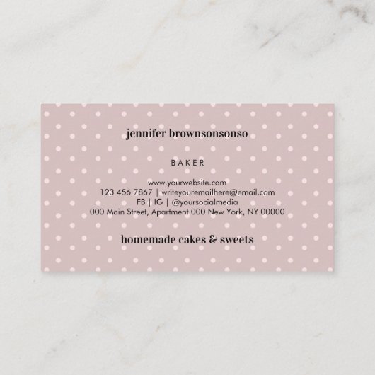 Carte De Visite Cupcake Pois rose mignon (Dos)