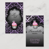Carte de visite Cupcake Rétro Damask Noir violet (Devant / Derrière)