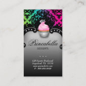 Carte de visite Cupcake Retro Damask Rose Green (Dos)