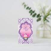 Carte de visite Cupcake Retro Damask rose violet (Debout devant)