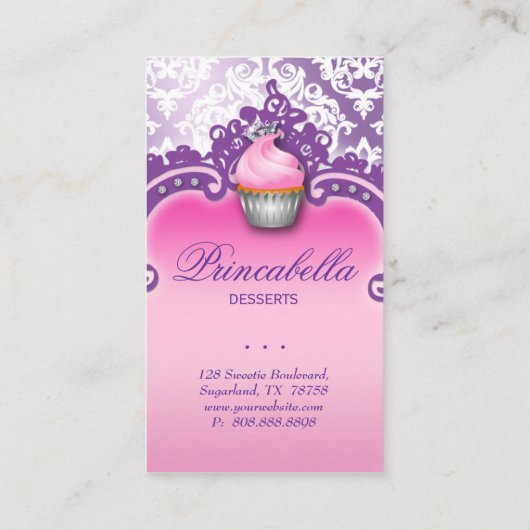 Carte de visite Cupcake Retro Damask rose violet (Dos)