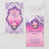 Carte de visite Cupcake Retro Damask rose violet (Devant / Derrière)