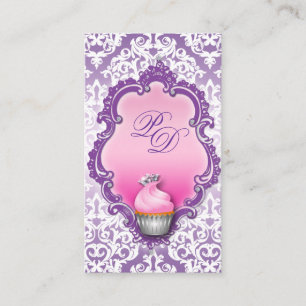 Carte de visite Cupcake Retro Damask rose violet