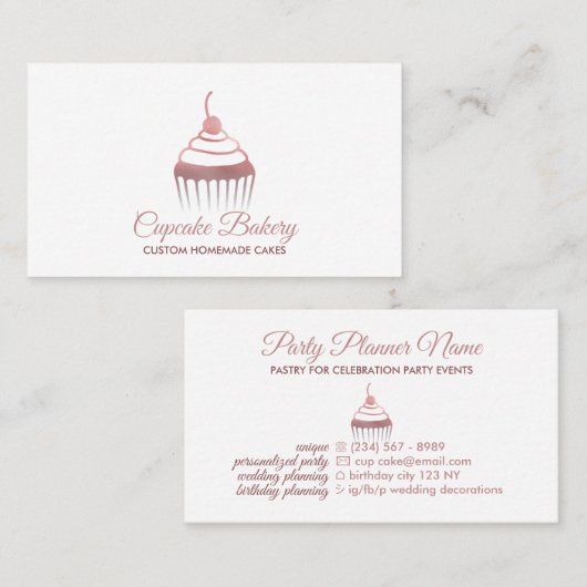 Carte De Visite Cupcake Rose or Cute (Devant / Derrière)