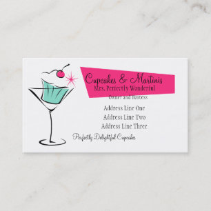 Carte De Visite Cupcakes et Martinis en rose chaud