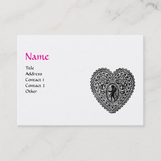 Carte De Visite CUPID LACE COEUR MONOGRAMME ,rose, fuchsia (Devant)