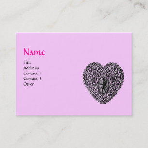 Carte De Visite CUPID LACE COEUR MONOGRAMME ,rose, fuchsia