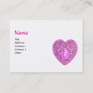 Carte De Visite CUPID LACE COEUR MONOGRAMME ,rose, fuchsia,noir