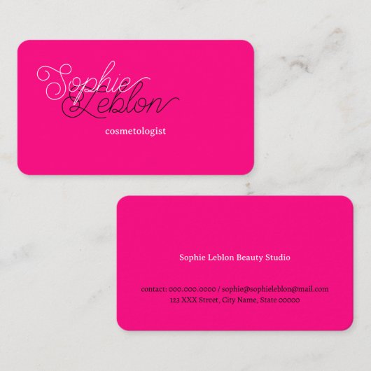 Carte De Visite Curly Beauty Calligraphy Bright Rose Cosmetologist (Devant / Derrière)