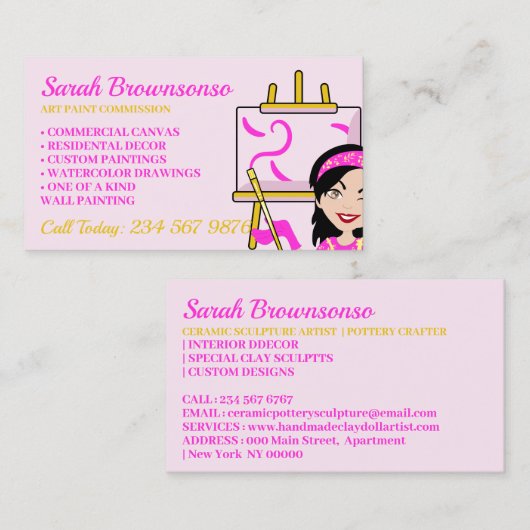 Carte De Visite Custom Artist Pink painting Canvas (Devant / Derrière)