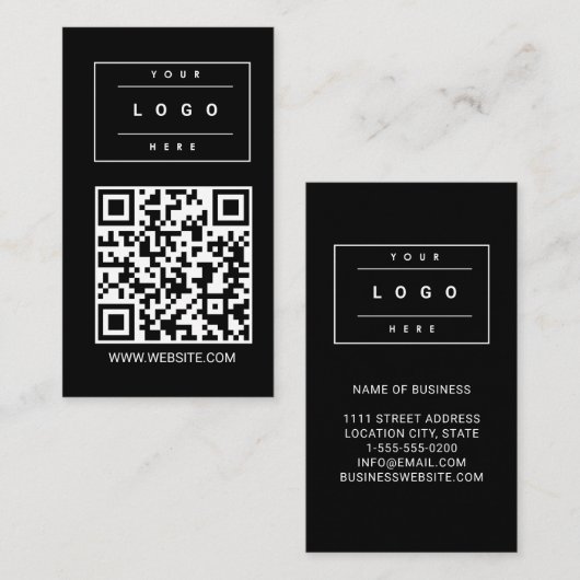 Carte De Visite Custom Black Business Logo and Website QR Code (Devant / Derrière)