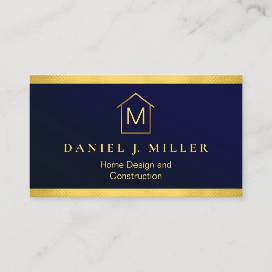 Carte De Visite Custom Blue + Gold Maison Construction Lux (Devant)