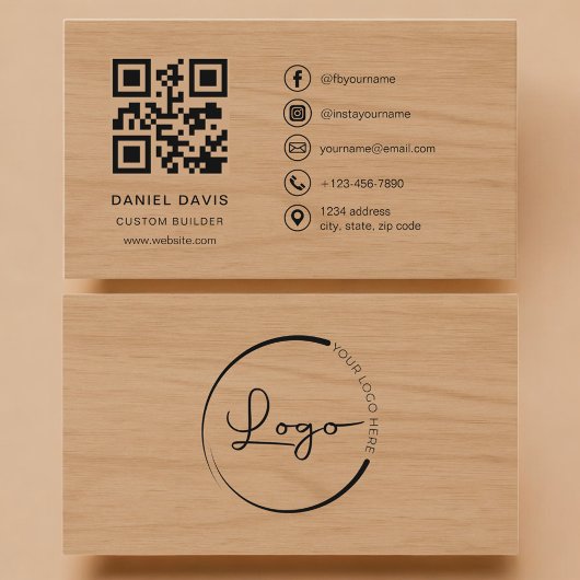 Carte De Visite Custom Builder Wood Professional QR Code