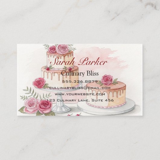 Carte De Visite Custom Cakes Boulangerie aquarelle pâtisserie (Dos)