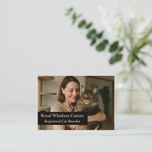 Carte De Visite Custom Cat Breeder Business Card with Photo  (Debout devant)