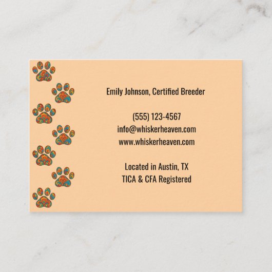 Carte De Visite Custom Cattery Business Card with Photo (Dos)