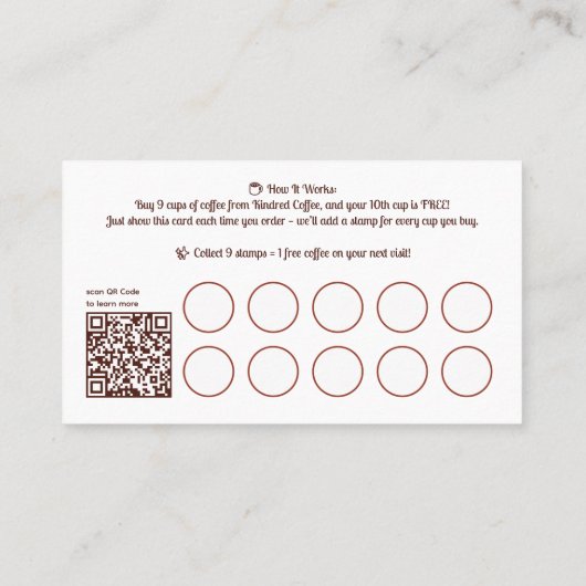 Carte De Visite Custom Coffee Cafe Loyalty (Dos)