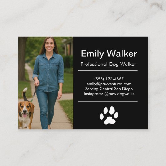 Carte De Visite Custom Dog Walker Business Card with Photo (Devant)