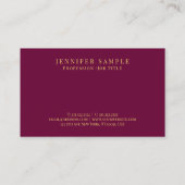 Carte De Visite Custom Elegant Modern Burgundy Red Gold Text (Dos)