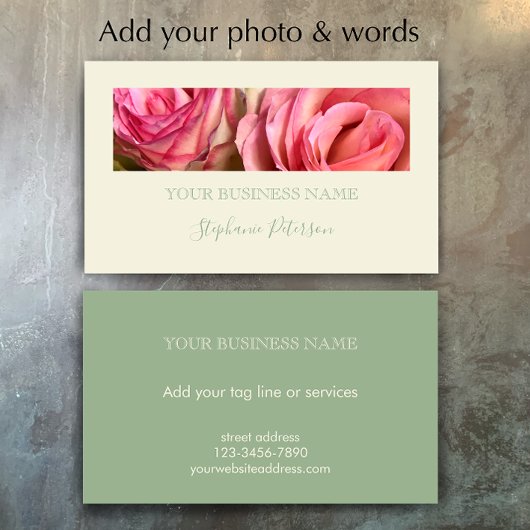 Carte De Visite Custom Elegant Modern Sage Green Photo Template