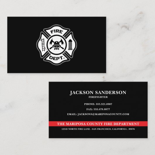 Carte De Visite Custom Firefighter Fire Department Logo (Devant / Derrière)