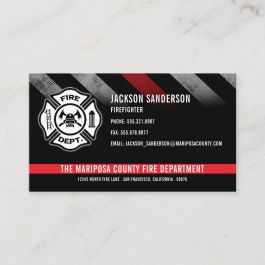 Carte De Visite Custom Firefighter Red Line Logo Fire Department (Devant)