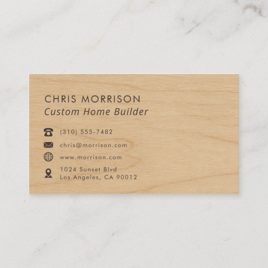 Carte De Visite Custom Home Builder Wood Monogram Professional (Dos)