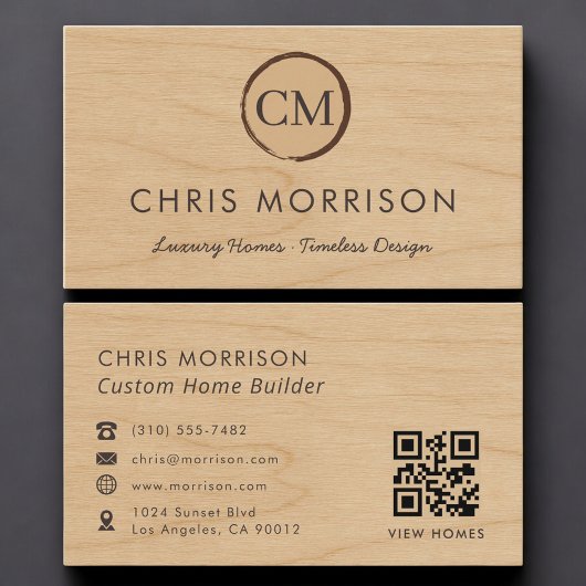 Carte De Visite Custom Home Builder Wood QR Code Professional