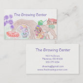 Carte De Visite Custom Kids Artwork, deux mignonnes souris, fleurs (Devant / Derrière)