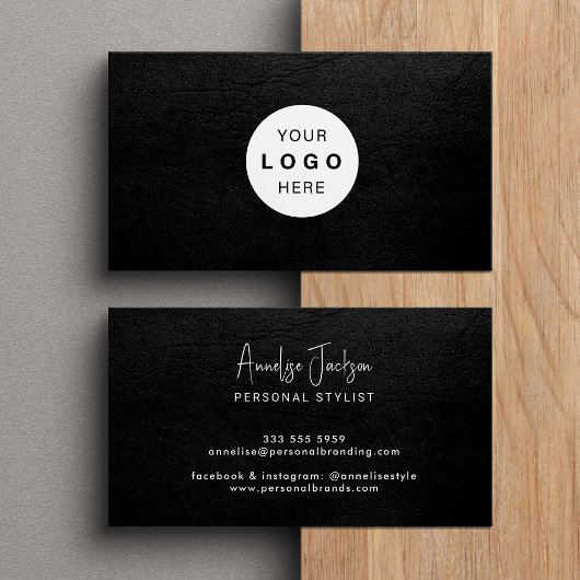 Carte De Visite Custom logo elegant luxury black leather 