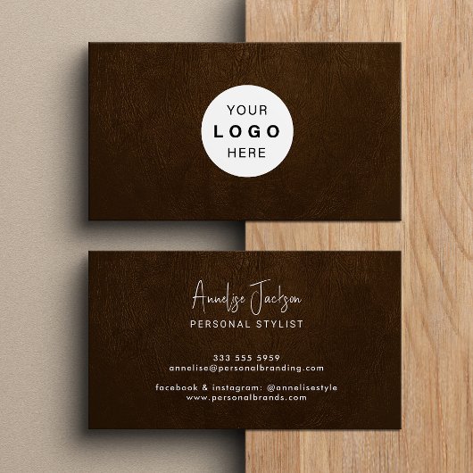 Carte De Visite Custom logo elegant luxury brown leather 
