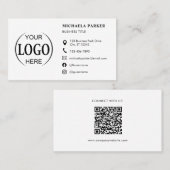 Carte De Visite Custom Logo Icons Modern White QR Code (Devant / Derrière)