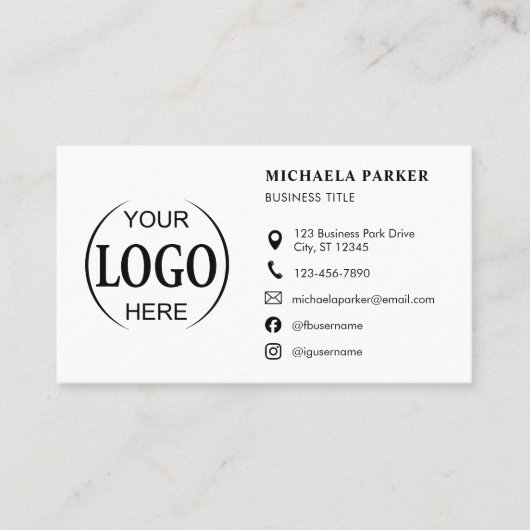 Carte De Visite Custom Logo Icons Modern White QR Code (Devant)