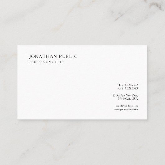 Carte De Visite Custom Modern Chic Simple Template Professional (Dos)