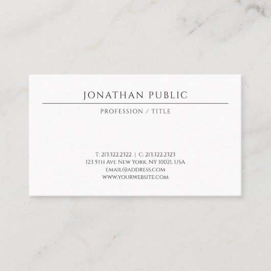 Carte De Visite Custom Modern Minimalist Template Elegant (Devant)