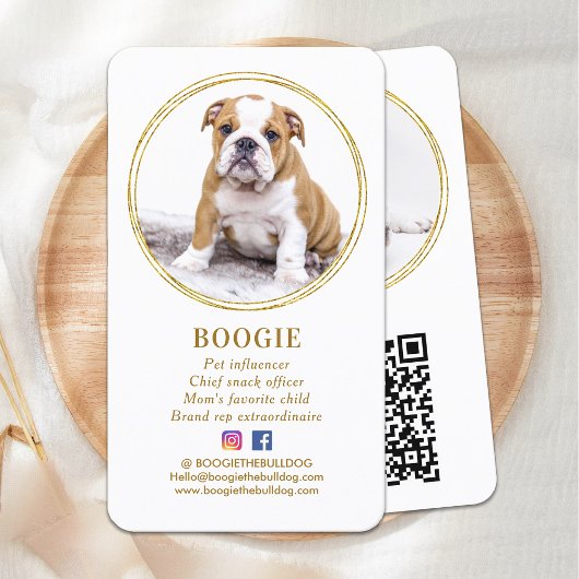 Carte De Visite Custom Modern Photo Gold Dog Social Media Code QR