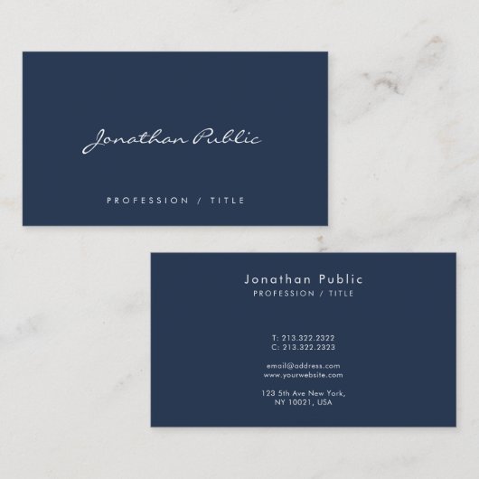 Carte De Visite Custom Modern Simple Handwritten Script Navy Blue (Devant / Derrière)