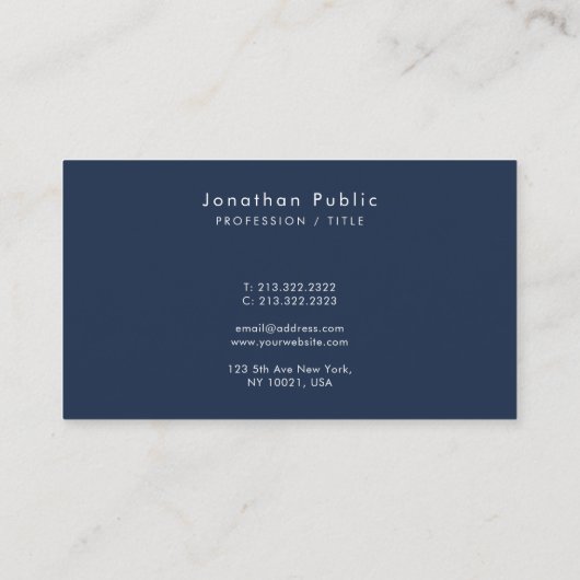 Carte De Visite Custom Modern Simple Handwritten Script Navy Blue (Dos)