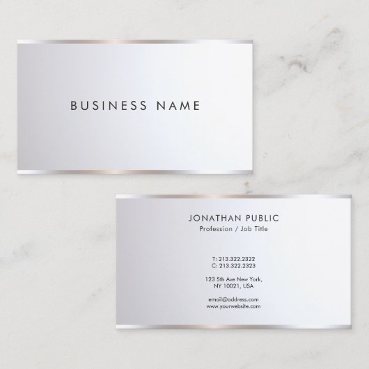 Carte De Visite Custom Modern Stylish Professional Silver Template (Devant / Derrière)