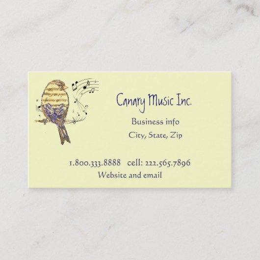 Carte De Visite Custom Music Notes & Bird Music Business (Devant)