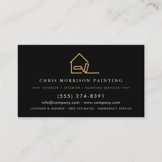 Carte De Visite Custom Painter Painting Service Black Gold QR Code (Devant)