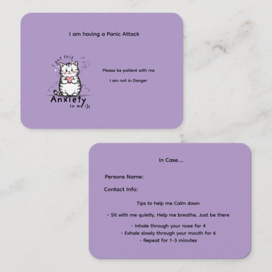 Carte De Visite Custom Panic Attack Help Card (Devant / Derrière)