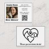 Carte De Visite Custom Photo Pet Sitter Business Card  (Devant / Derrière)
