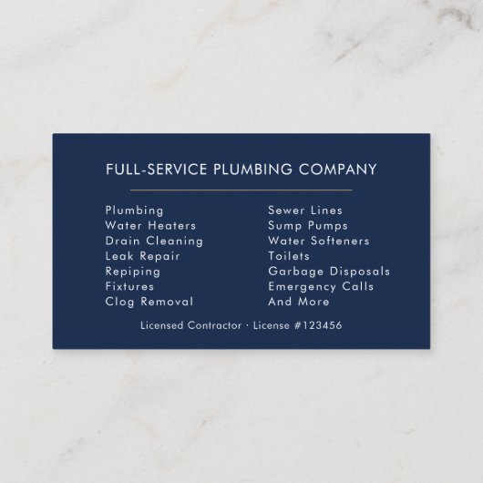 Carte De Visite Custom Plumber  (Dos)