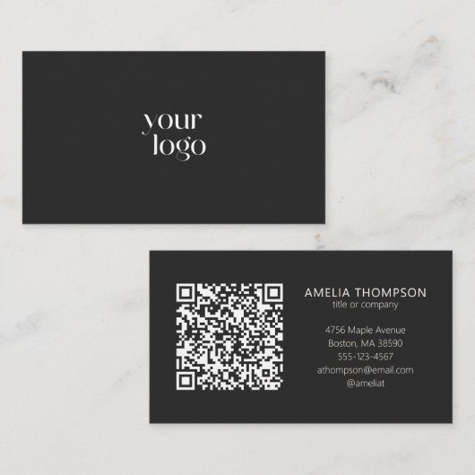 Carte De Visite Custom Professional Business Logo Black QR Code (Devant / Derrière)