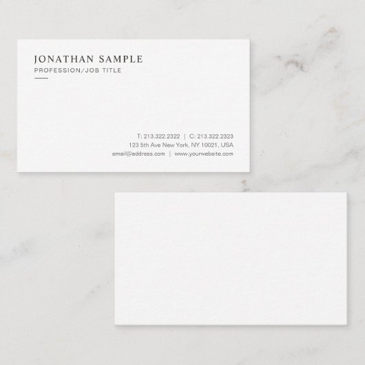 Carte De Visite Custom Professional Modern Sleek Minimal Template (Devant / Derrière)