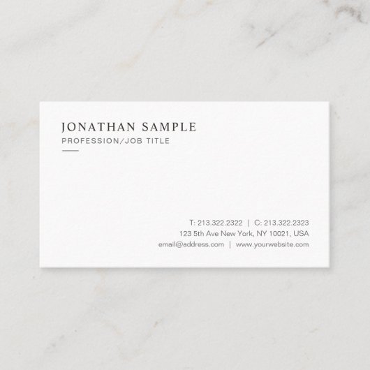 Carte De Visite Custom Professional Modern Sleek Minimal Template (Devant)