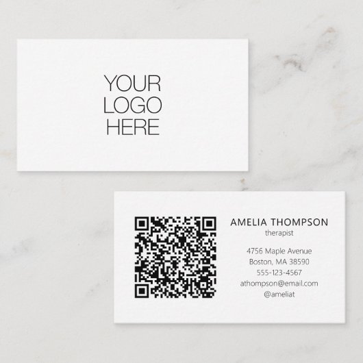 Carte De Visite Custom Professional Therapist Logo White QR Code (Devant / Derrière)