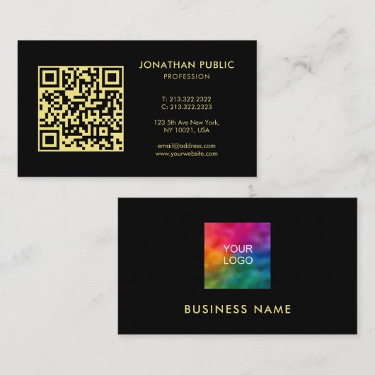 Carte De Visite Custom QR Code Your Company Logo Black And Gold (Devant / Derrière)